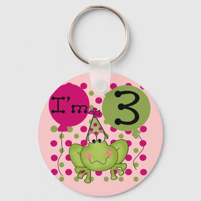 Pink Frog 3rd Birthday Tshirts and Gifts Key Ring (Front)