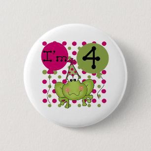 Pink Frog 4th Birthday 6 Cm Round Badge