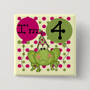 Pink Frog 4th Birthday Tshirts and Gifts 15 Cm Square Badge