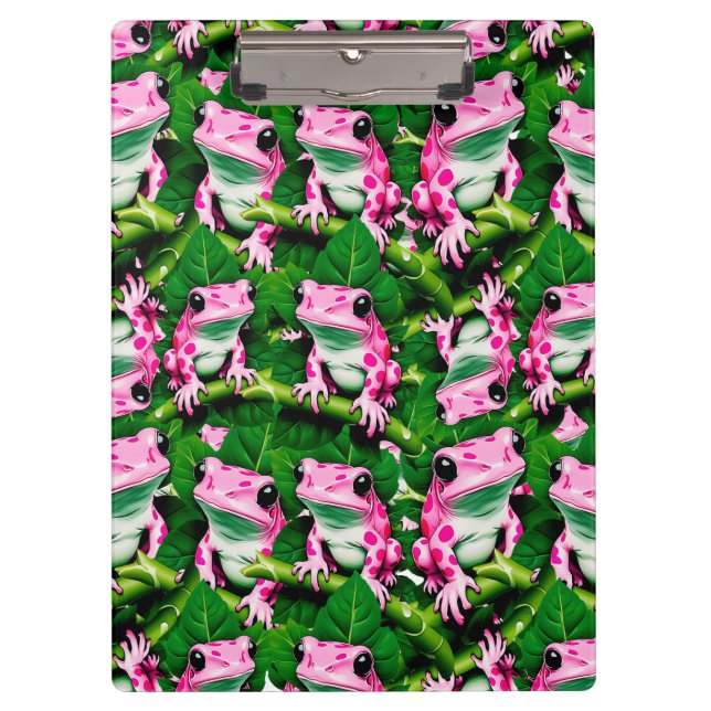 Pink Frog On Green Leaf Pattern Design  Clipboard (Front)