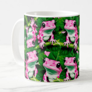 Pink Frog On Green Leaf Pattern Design Coffee Mug