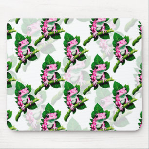 Pink Frog On Green Leaf Pattern Design Mouse Pad