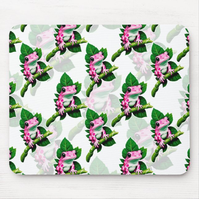 Pink Frog On Green Leaf Pattern Design Mouse Pad (Front)