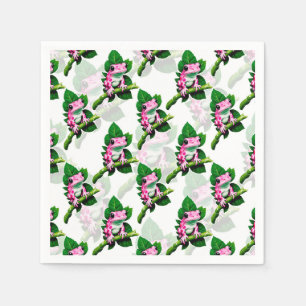 Pink Frog On Green Leaf Pattern Design Napkin