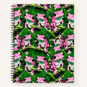 Pink Frog On Green Leaf Pattern Design  Notebook