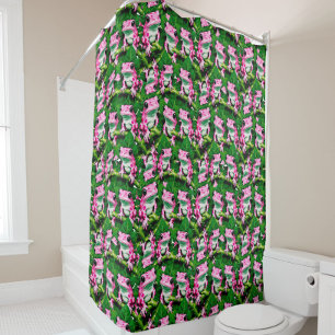 Pink Frog On Green Leaf Pattern Design  Shower Curtain