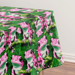 Pink Frog On Green Leaf Pattern Design Tablecloth