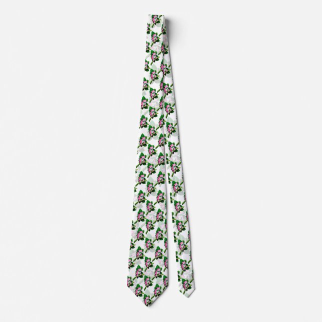 Pink Frog On Green Leaf Pattern Design Tie (Front)