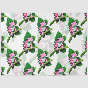 Pink Frog On Green Leaf Pattern Design Tissue Paper