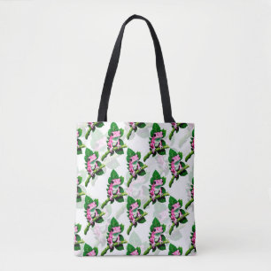 Pink Frog On Green Leaf Pattern Design Tote Bag