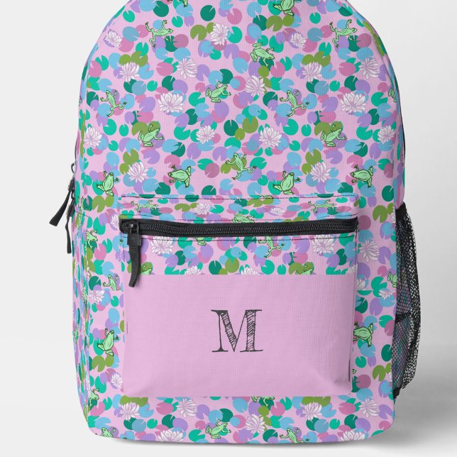 Pink Frogs Pattern Personalised Monogram Printed Backpack (Creator Uploaded)