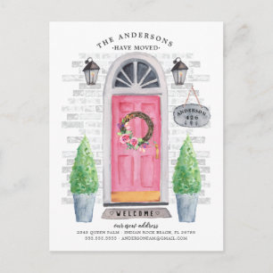 Pink Front Door Moving Announcement Postcard
