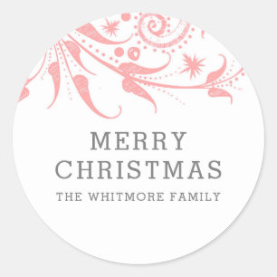 Pink Frost Merry Christmas Classic Round Sticker