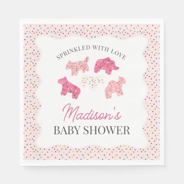 Pink Frosted Animal Cookies Baby Shower Napkin (Front)