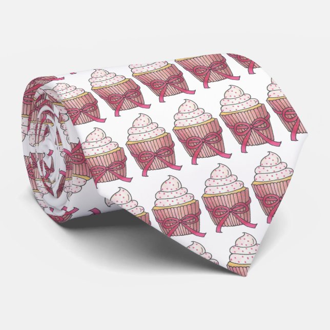 Pink Frosted Cupcake Valentine's Day Cupcakes Tie (Rolled)