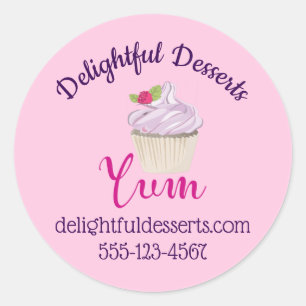 Pink Frosted Cupcake Yum! Business Classic Round Sticker