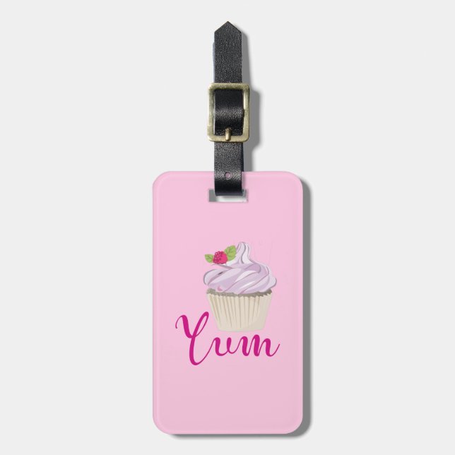 Pink Frosted Cupcake Yum! Luggage Tag (Front Vertical)