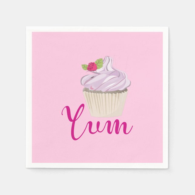 Pink Frosted Cupcake Yum! Napkin (Front)