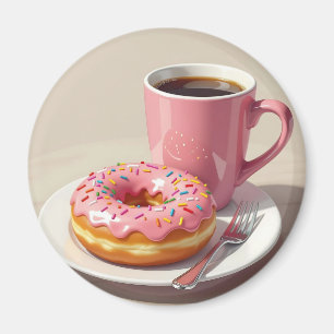 Pink Frosted Donut and Coffee Magnet