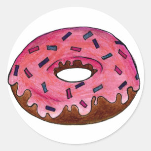 Pink Frosted Doughnut Doughnut Sprinkles Junk Food Classic Round Sticker
