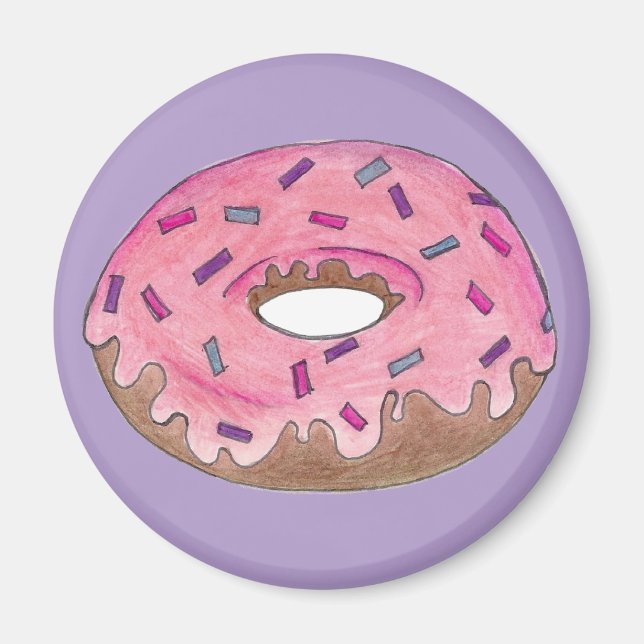 Pink Frosted Doughnut Doughnut Sprinkles Junk Food Magnet (Front)
