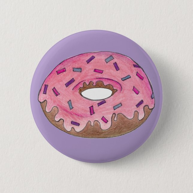 Pink Frosted Doughnut Doughnut w/ Sprinkles Junk F 6 Cm Round Badge (Front)