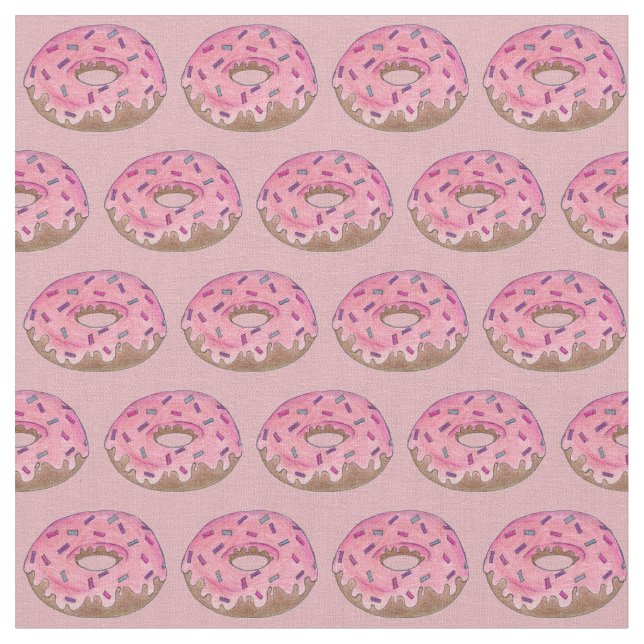 Pink Frosted Doughnut Doughnuts Sprinkles Junk Foo Fabric (Close Up)