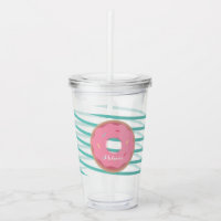 Pink Frosted Doughnut Ribbon Stripes Monogram
