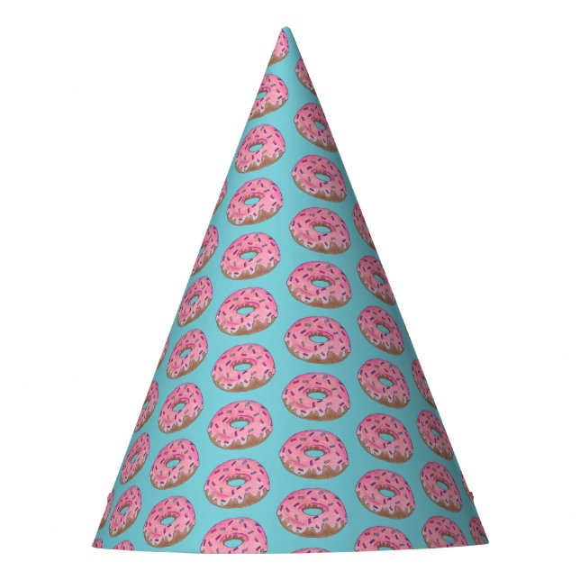Pink Frosted Doughnut Sprinkles Doughnut Junk Food Party Hat (Front)