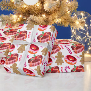 Pink Frosted Doughnuts Gingerbread Girls Candy Can Wrapping Paper