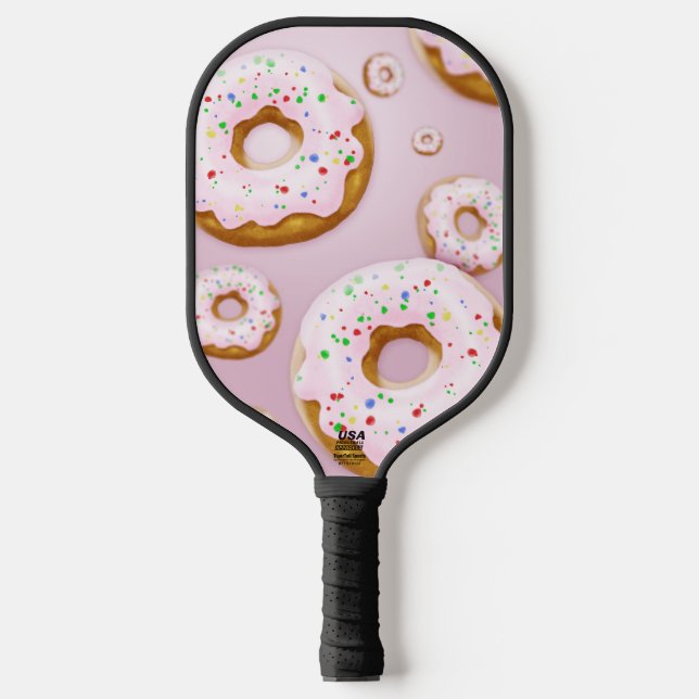 Pink Frosted Doughnuts with Sprinkles Pattern Pickleball Paddle (Front)
