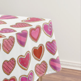 Pink Frosted Heart Cookies Love Valentine's Day Tablecloth