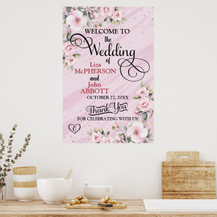 Pink Frosted Hibiscus Wedding Welcome Poster