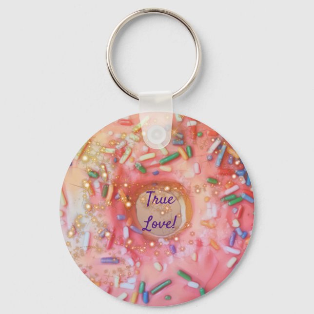 Pink Frosted Rainbow Sprinkles Doughnut Love Key Ring (Front)