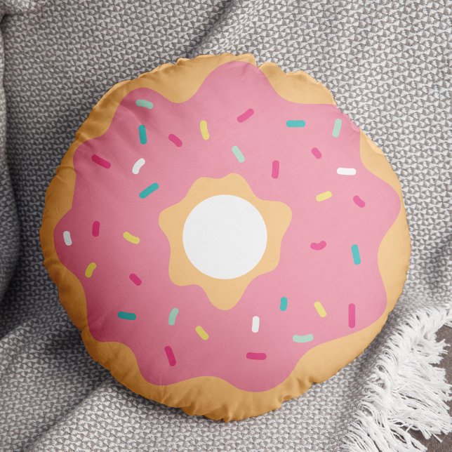 Pink Frosted Sprinkles Doughnut Round Cushion (Creator Uploaded)