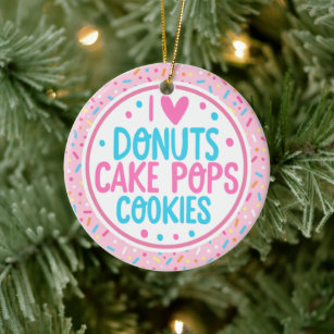 Pink Frosted Sprinkles I Love Doughnuts Cake Pop Ceramic Tree Decoration