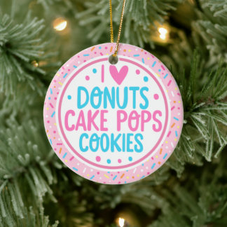 Pink Frosted Sprinkles I Love Doughnuts Cake Pop Ceramic Tree Decoration