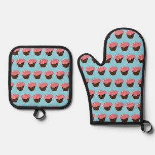 Pink Frosting Cupcake Oven Mitt & Pot Holder Set