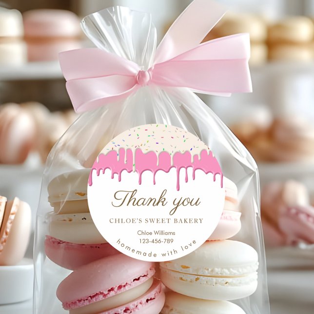 Pink Frosting Drip  Baking Thank you  Classic Round Sticker (Creator Uploaded)