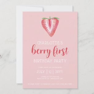 Pink Fruit Berry First Birthday Invitation