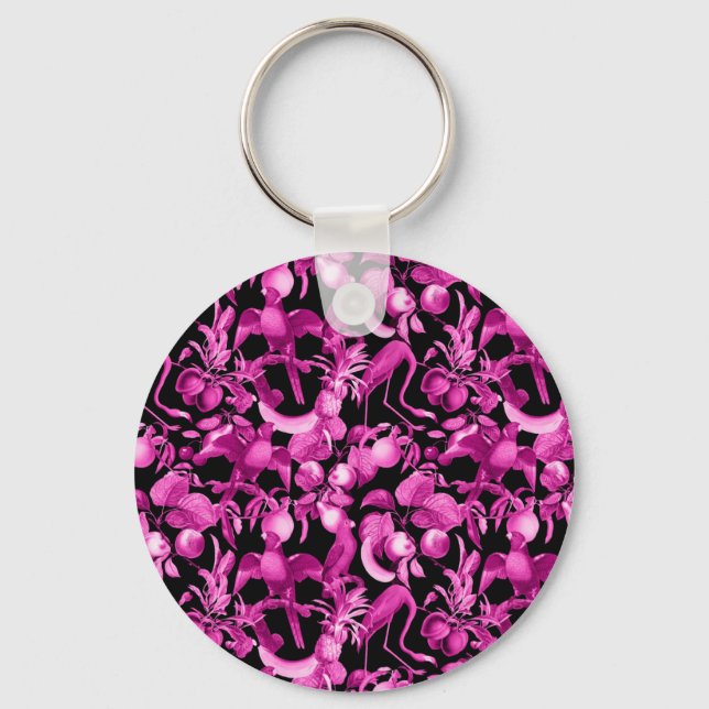 Pink Fruits And Flamingos Pattern Key Ring (Front)