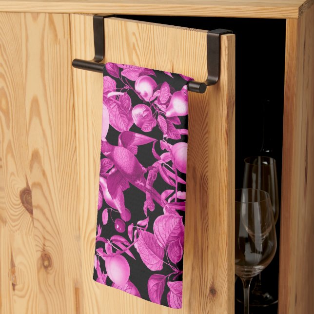 Pink Fruits And Flamingos Pattern Tea Towel (Thirds Fold)