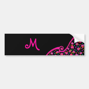 PINK FUCHSIA BLACK ABSTRACT DECO MONOGRAM BUMPER STICKER
