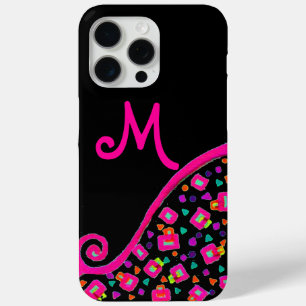 PINK FUCHSIA BLACK ABSTRACT DECO MONOGRAM iPhone 15 PRO MAX CASE