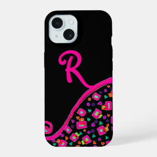 PINK FUCHSIA BLACK ABSTRACT DECO MONOGRAM iPhone 15 CASE