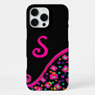 PINK FUCHSIA BLACK ABSTRACT DECO MONOGRAM iPhone 16 PRO MAX CASE