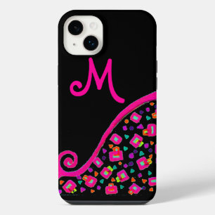 PINK FUCHSIA BLACK ABSTRACT DECO MONOGRAM iPhone 14 PLUS CASE