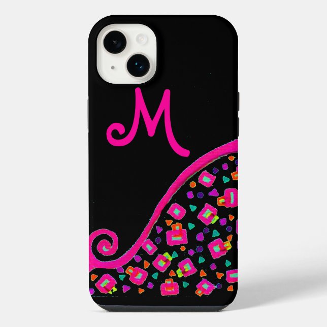 PINK FUCHSIA BLACK ABSTRACT DECO MONOGRAM iPhone CASE (Back)