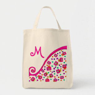 PINK FUCHSIA BLACK ABSTRACT DECO MONOGRAM TOTE BAG