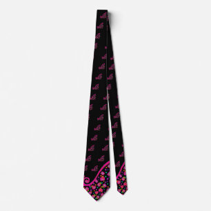 PINK FUCHSIA BLACK ABSTRACT DECO TIE
